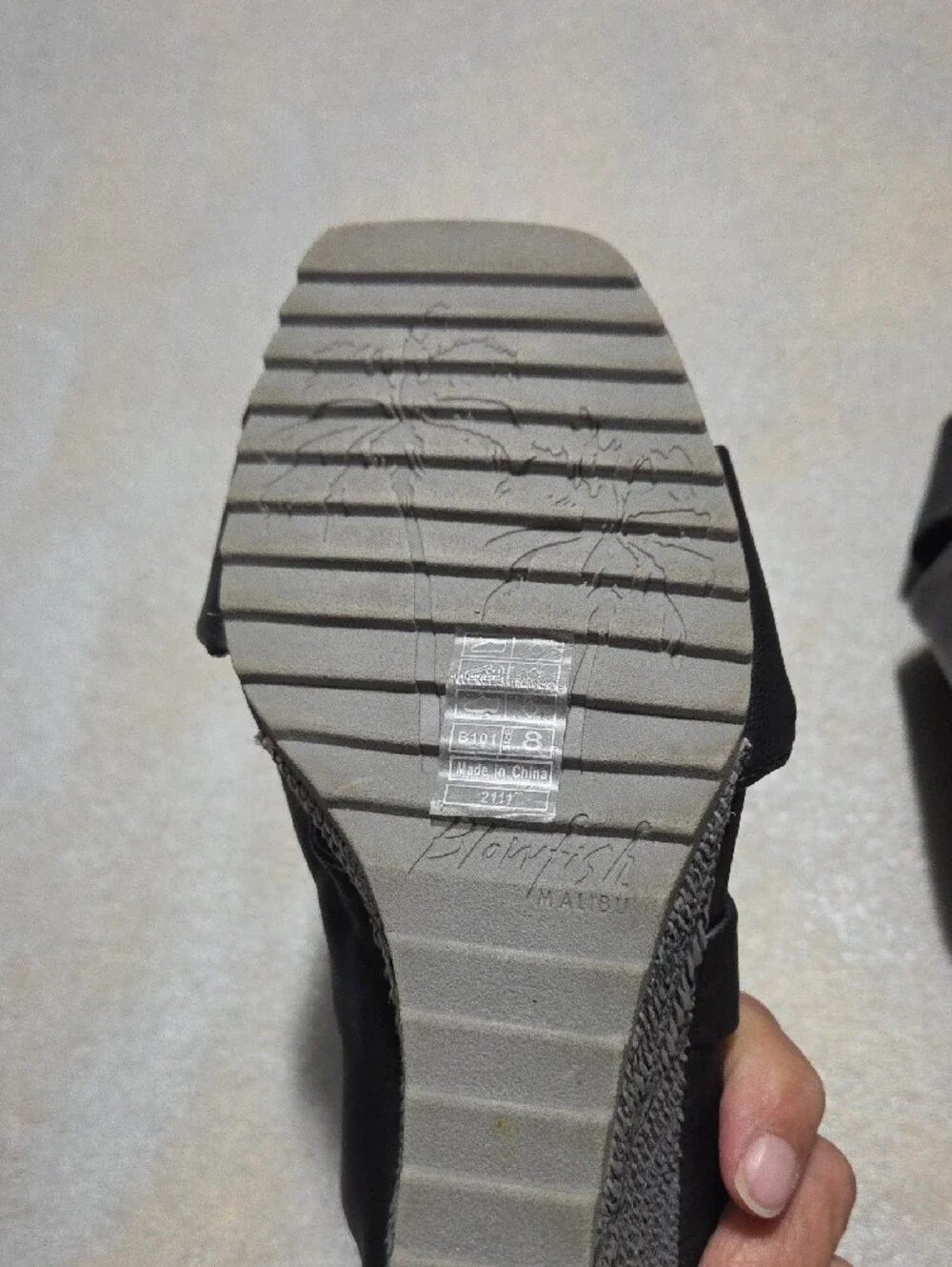 Blowfish Black Crossband Wedge Slides with Patterned Espadrille Heel